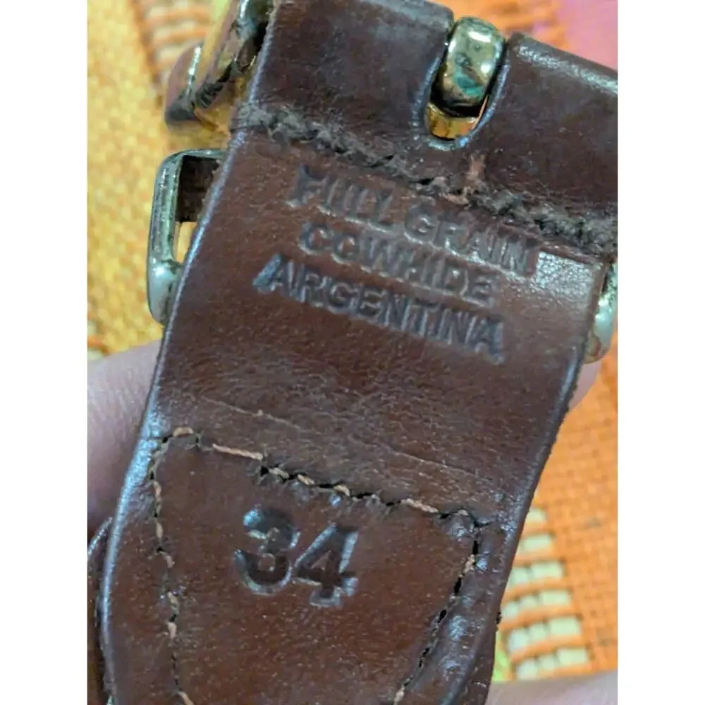 Vintage Sz 34 Argentina Braided Full Grain Cowhide Leather Belt Goldtone Buckle